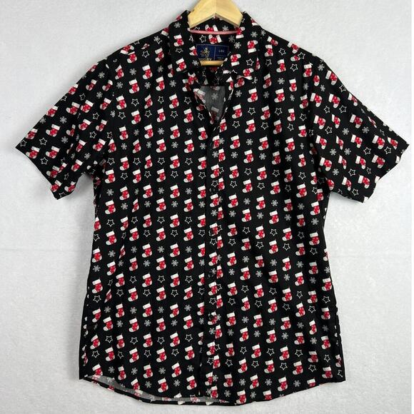 Rugby University 100% Cotton Christmas Stocking Short Sleeve Shirt Large - Picture 1 of 9